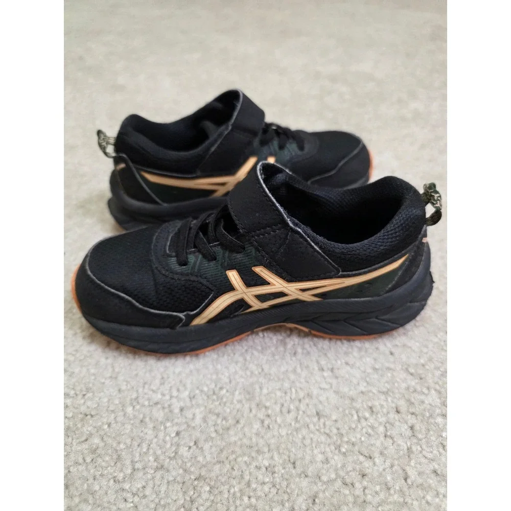 Asics Pre Venture 9 PS Kids Running Shoes Black Golden Orange Size K13